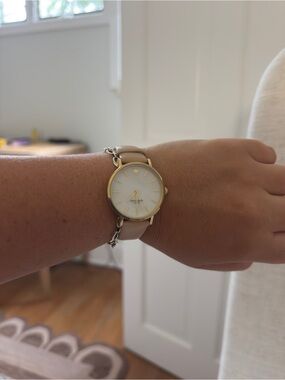 kate spade Gold-Tone Watch with Beige/Mauve Strap